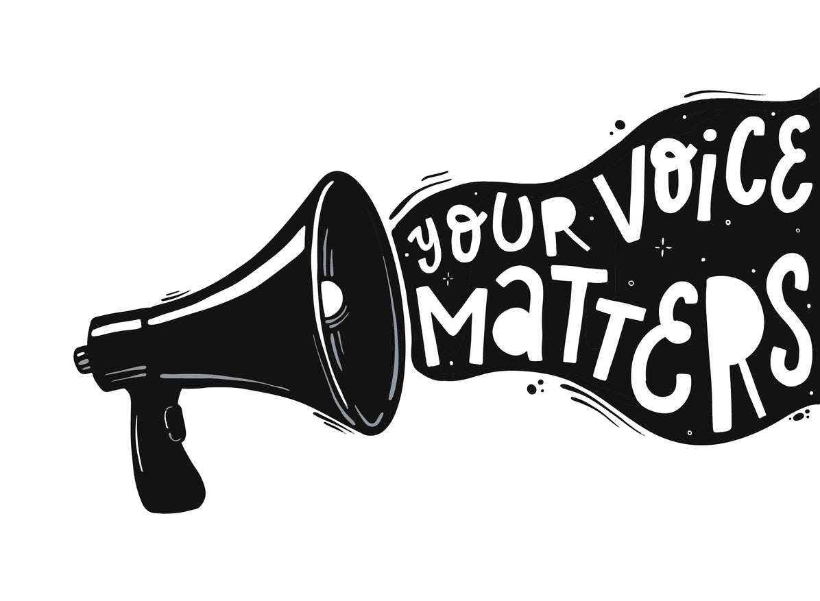 graphic of a megaphone shouting the words your voice matters